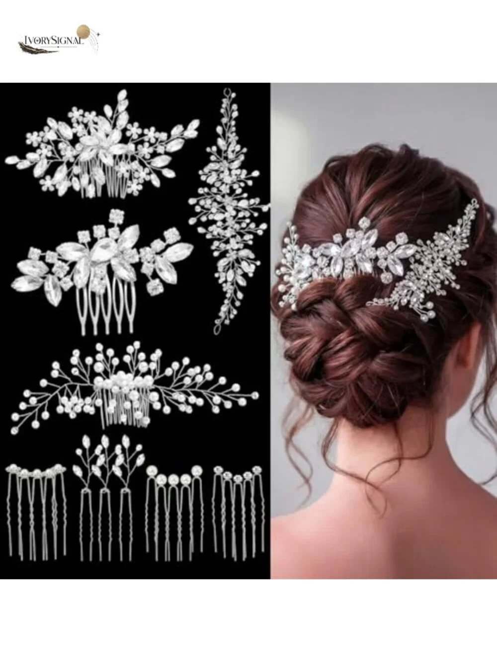 44 Pcs Faux Pearl Crystal Bride Hair Accessories Set Wedding Combs U Pins